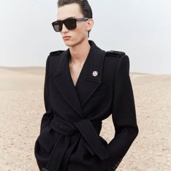 Saint Laurent SL558 003 Square Sunglasses - Black/Transparent Black - Picture 2 of 12